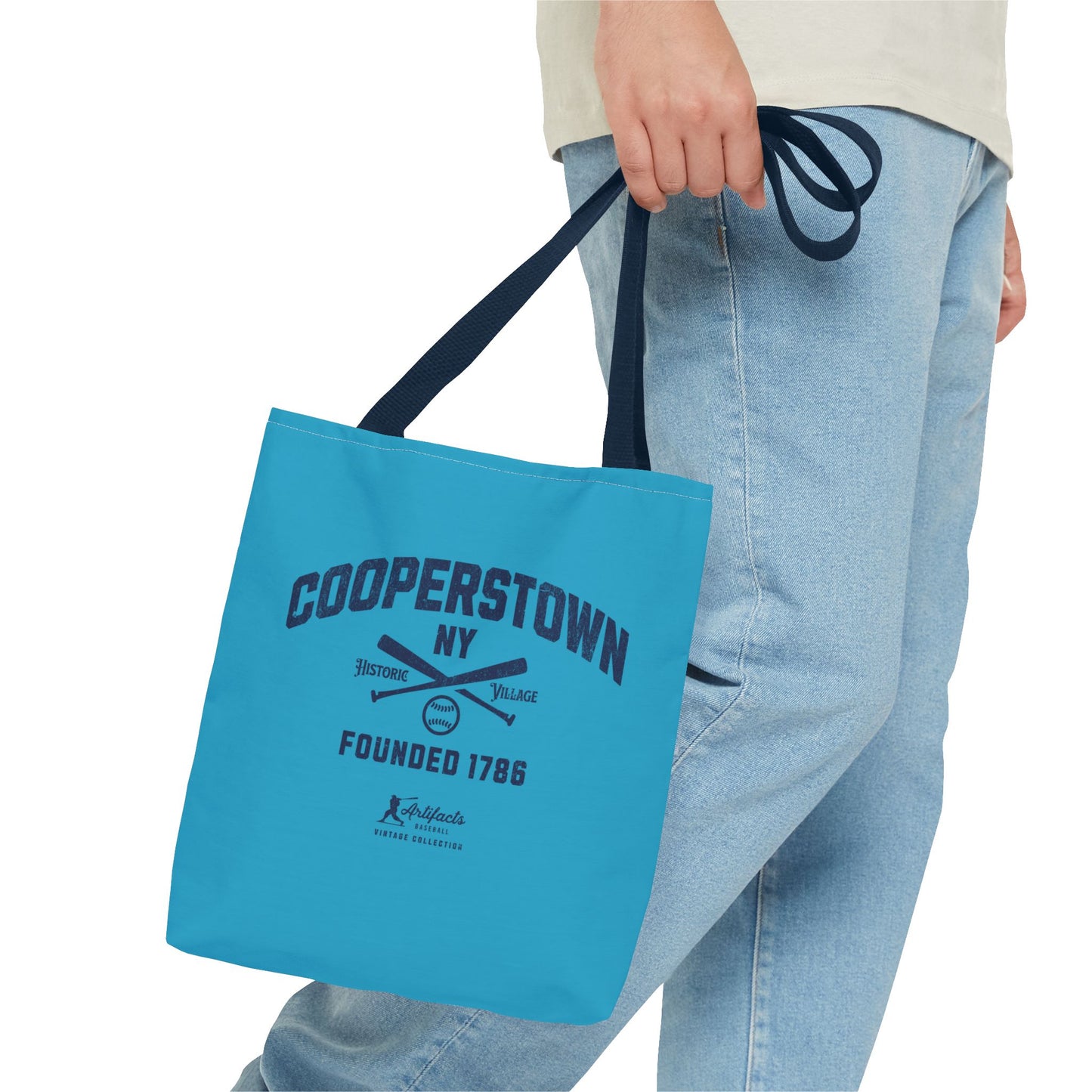 Cooperstown, NY Tote Bag_Turquoise w Navy Print