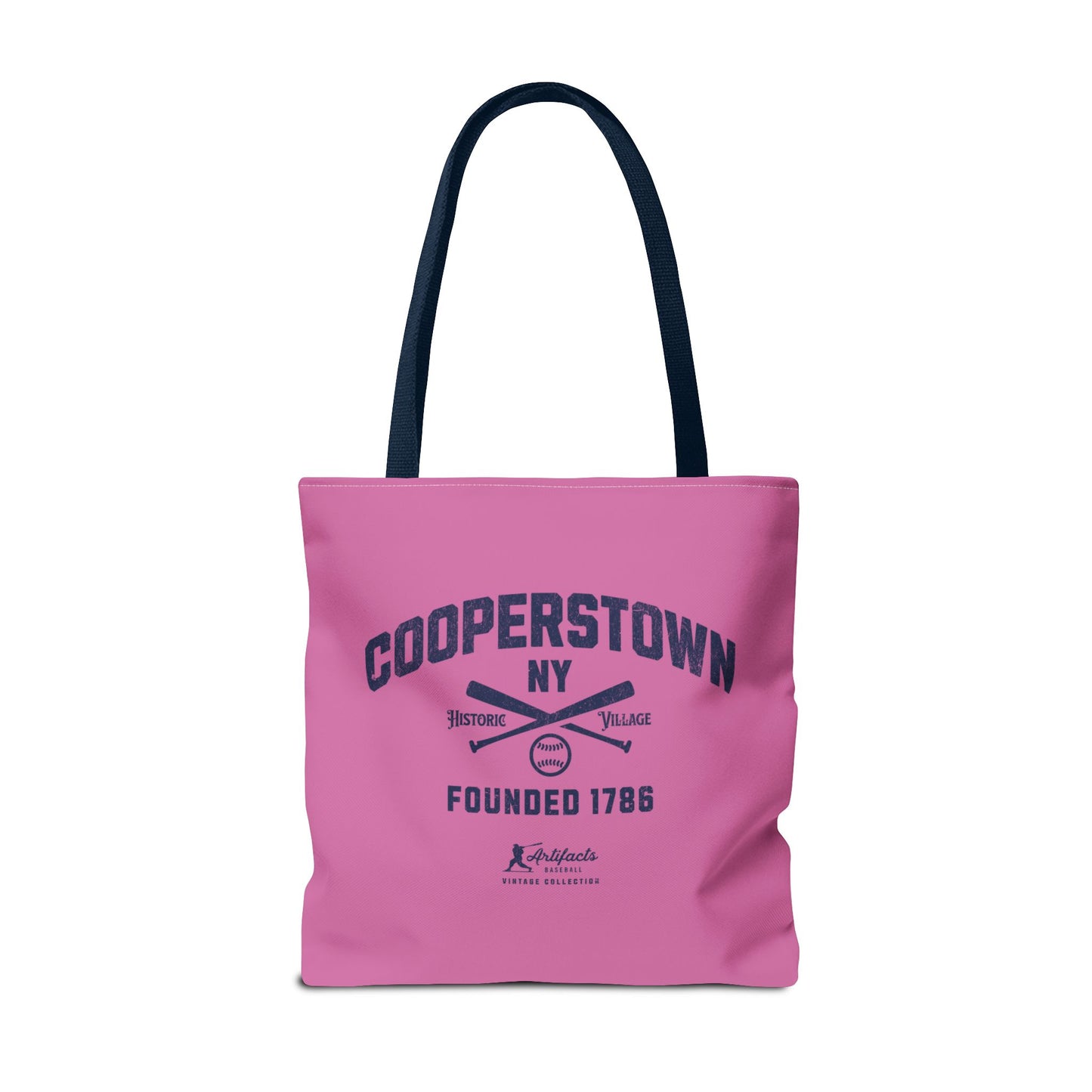 Cooperstown, NY Tote Bag_Bubble Gum w Navy Print