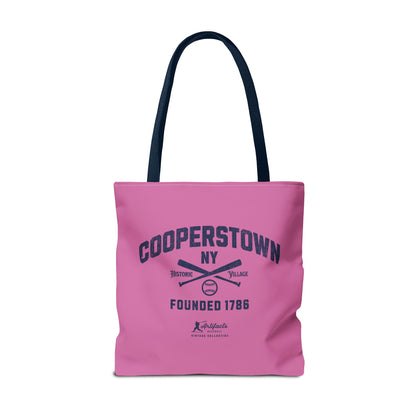 Cooperstown, NY Tote Bag_Bubble Gum w Navy Print