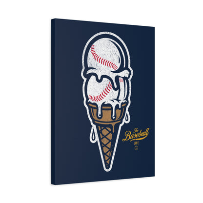 Baseball Ice Cream Cone Wall Art Canvas_Navy
