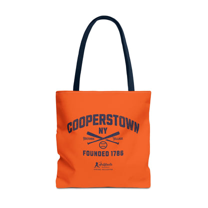 Cooperstown, NY Tote Bag_Orange w Navy Print