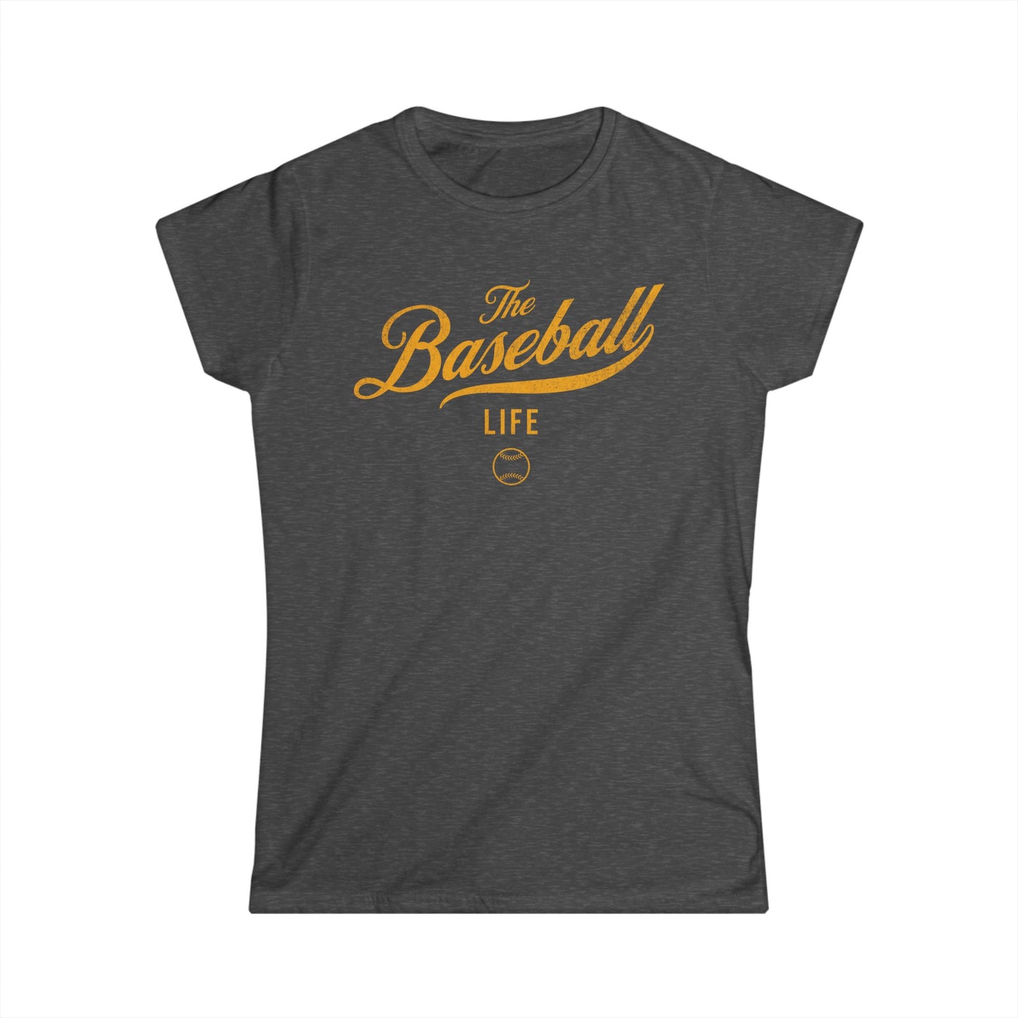 The Baseball Life Classic Script Tee_Women's_Yellow Gold Print