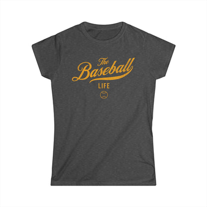 The Baseball Life Classic Script Tee_Women's_Yellow Gold Print