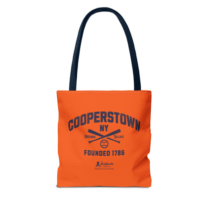 Cooperstown, NY Tote Bag_Orange w Navy Print