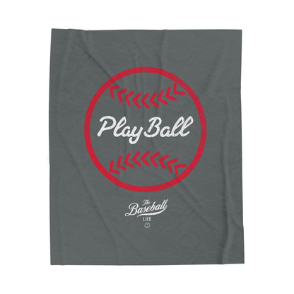 Velveteen Plush Blanket_Play Ball Graphic Baseball_Dark Gray