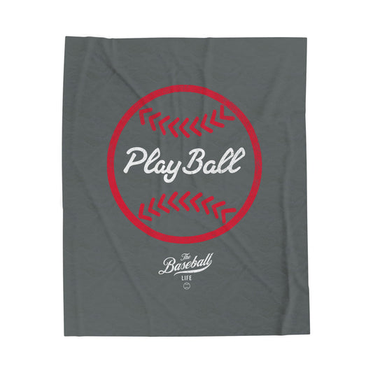 Velveteen Plush Blanket_Play Ball Graphic Baseball_Dark Gray