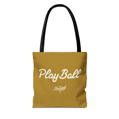Play Ball Tote Bag_Old Gold with White Print