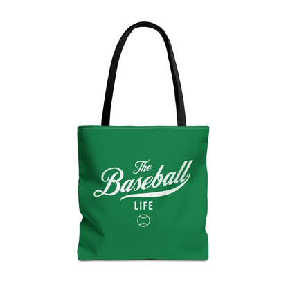 The Baseball Life Tote Bag_Green w White Print