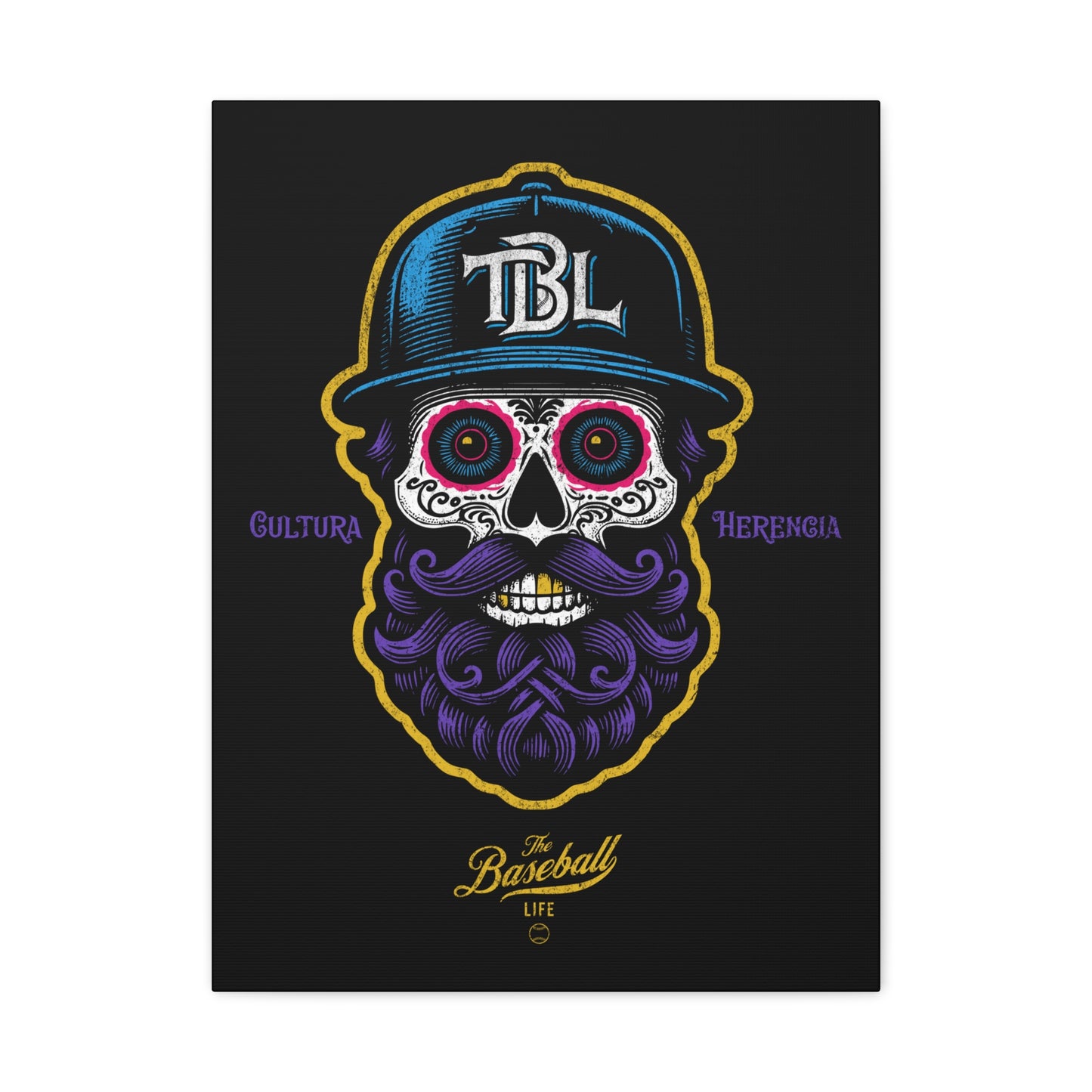 Beisbol Sugar Skull Series_Player 2 Wall Art Canvas_Black