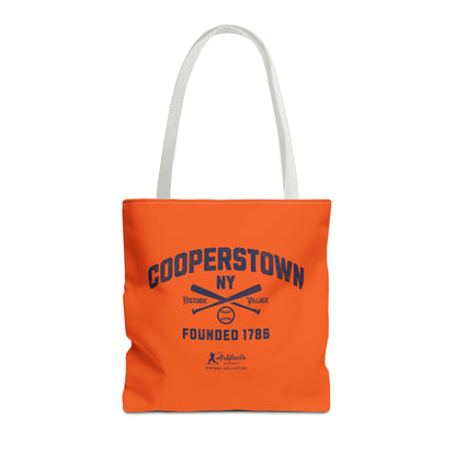 Cooperstown, NY Tote Bag_Orange w Navy Print
