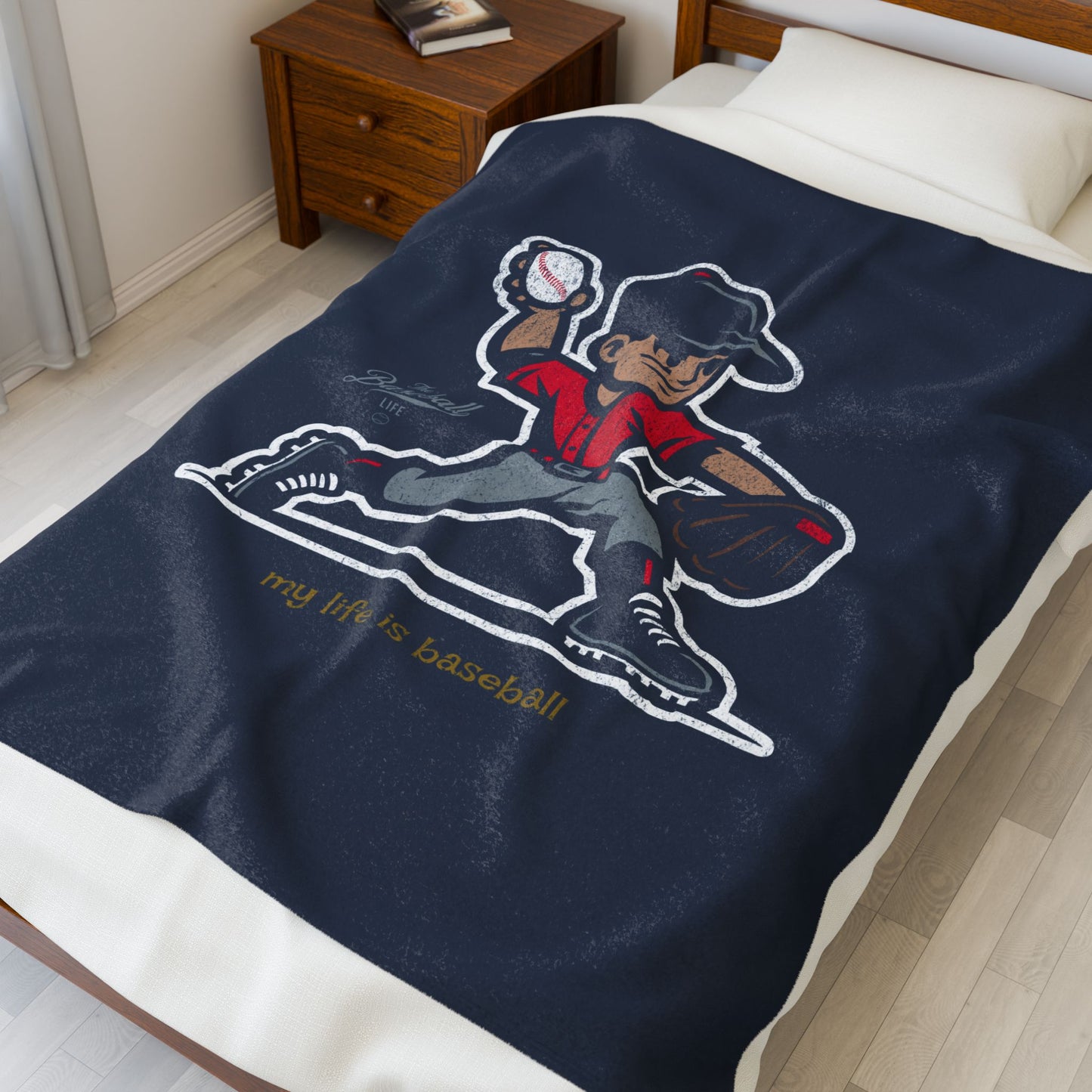 Velveteen Plush Blanket_My Life Is Baseball Red Jersey
