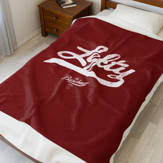 Velveteen Plush Blanket_Lefty_Maroon
