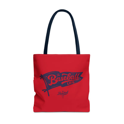Vintage Pennant Tote Bag_Navy Print on Red