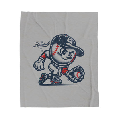 Velveteen Plush Blanket_Mr. Baseball Mascot Fielding