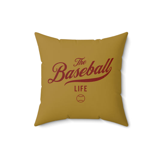 The Baseball Life Accent Pillow_Old Gold w Maroon Print