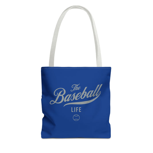 The Baseball Life Tote Bag_Royal Blue w Silver Gray Print