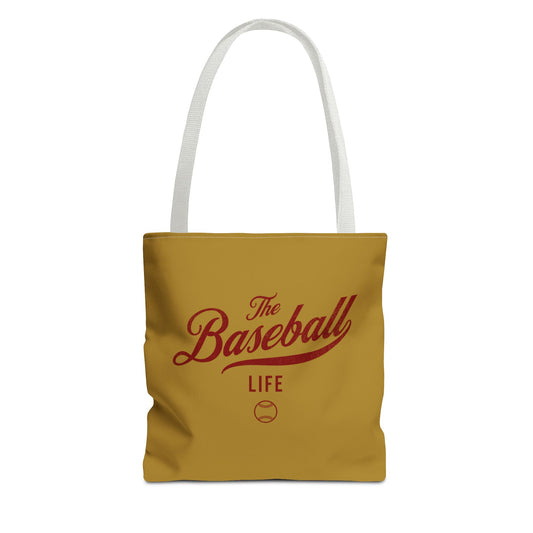 The Baseball Life Tote Bag_Old Gold w Maroon Print