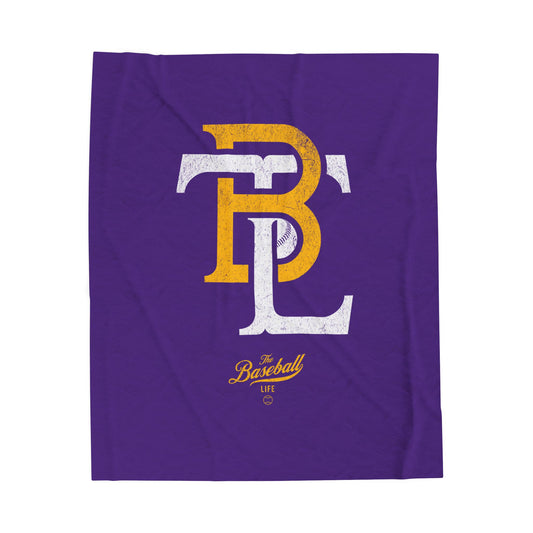 Velveteen Plush Blanket_The Baseball Life Retro Insignia_Purple