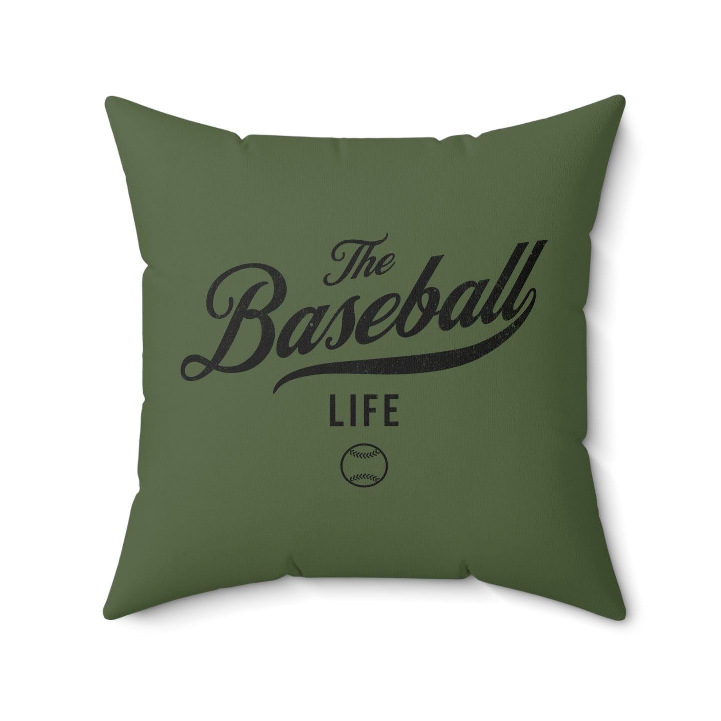 The Baseball Life Accent Pillow_Military Green w Black Print