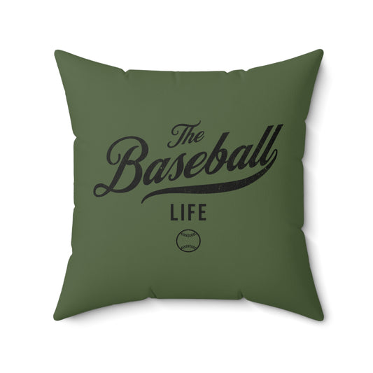 The Baseball Life Accent Pillow_Military Green w Black Print