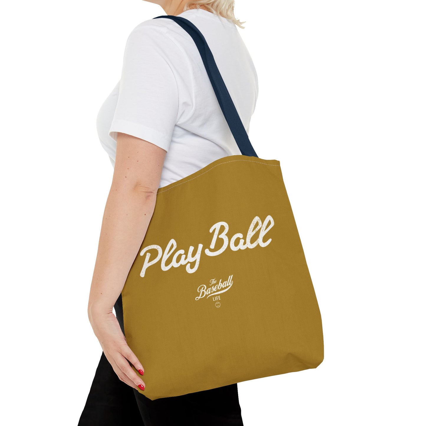 Play Ball Tote Bag_Old Gold with White Print