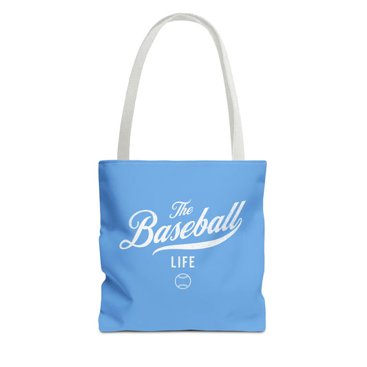 The Baseball Life Tote Bag_Carolina Blue w White Print