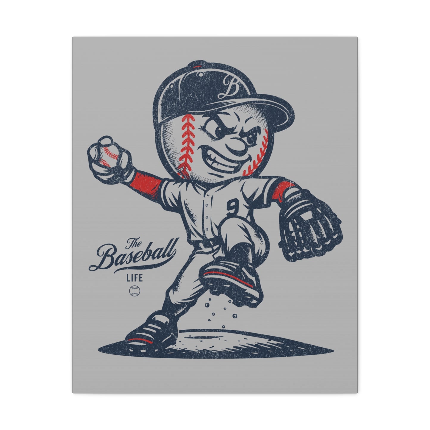 Mr. Baseball Mascot Pitching Wall Art Canvas - Vertical