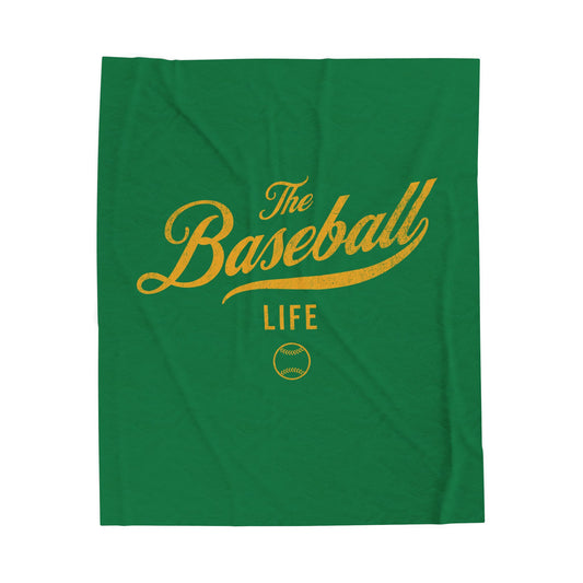 Velveteen Plush Blanket_Green with Yellow Gold Print