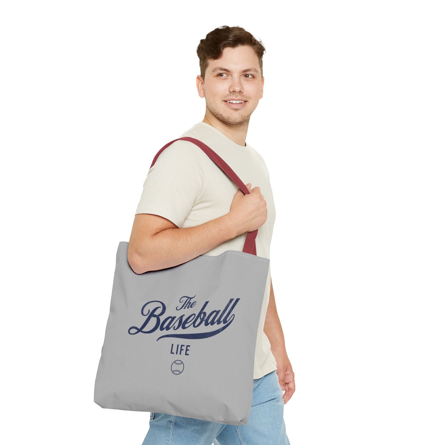 The Baseball Life Tote Bag_Gray w Navy Print