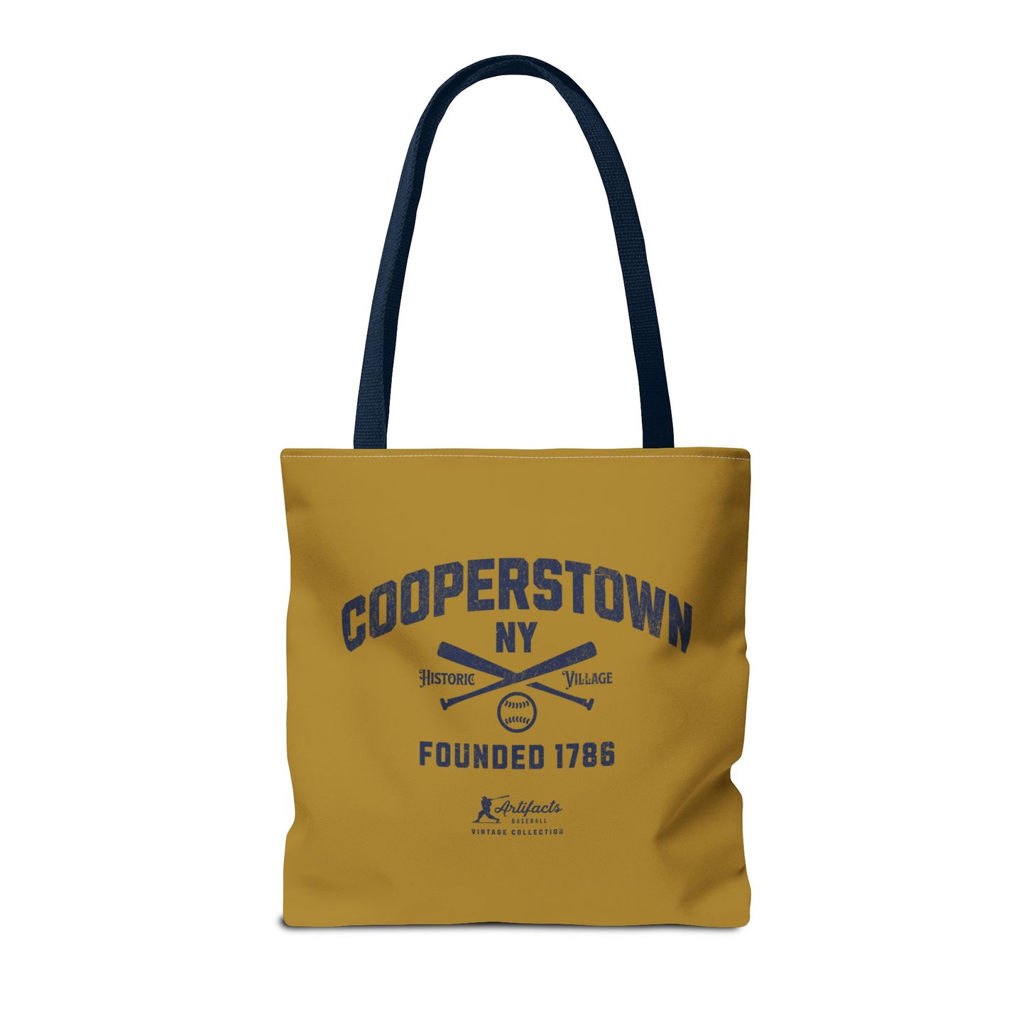 Cooperstown, NY Tote Bag_Old Gold w Navy Print