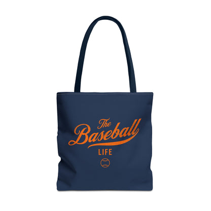 The Baseball Life Tote Bag_Navy w Orange Print
