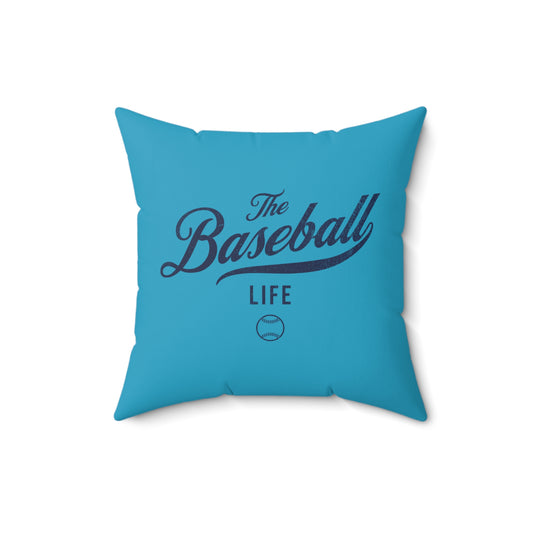 The Baseball Life Accent Pillow_Turquoise w Navy Print