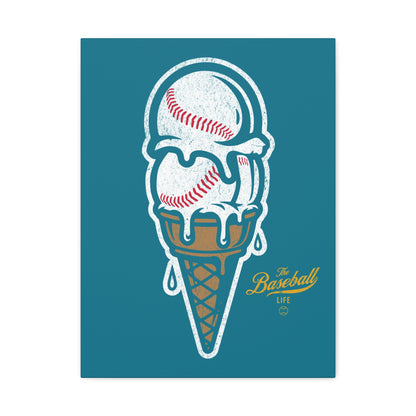 Baseball Ice Cream Cone Wall Art Canvas_Deep Aqua