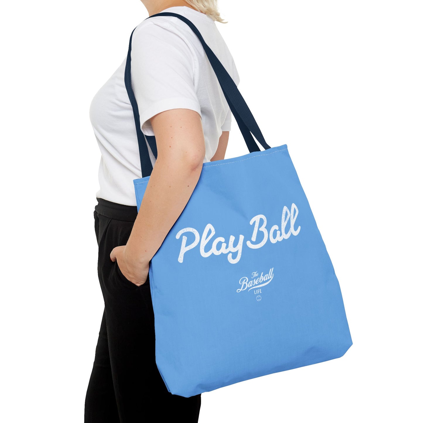 Play Ball Tote Bag_Carolina Blue with White Print