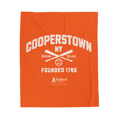 Velveteen Plush Blanket_Artifacts Baseball Collection_Cooperstown NY_Orange