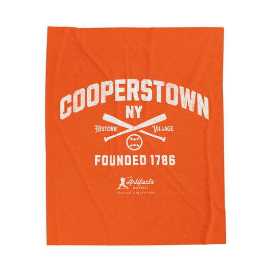 Velveteen Plush Blanket_Artifacts Baseball Collection_Cooperstown NY_Orange