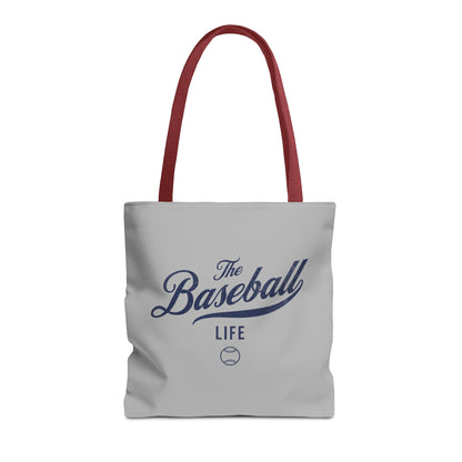 The Baseball Life Tote Bag_Gray w Navy Print