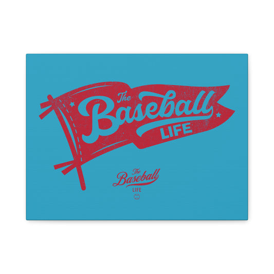 Classic Pennant Wall Art Canvas_Red Print on Turquoise