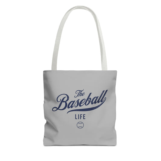 The Baseball Life Tote Bag_Gray w Navy Print