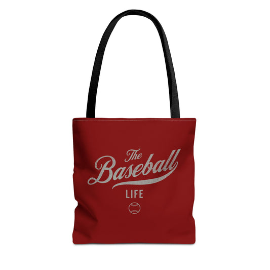 The Baseball Life Tote Bag_Maroon w Silver Gray Print