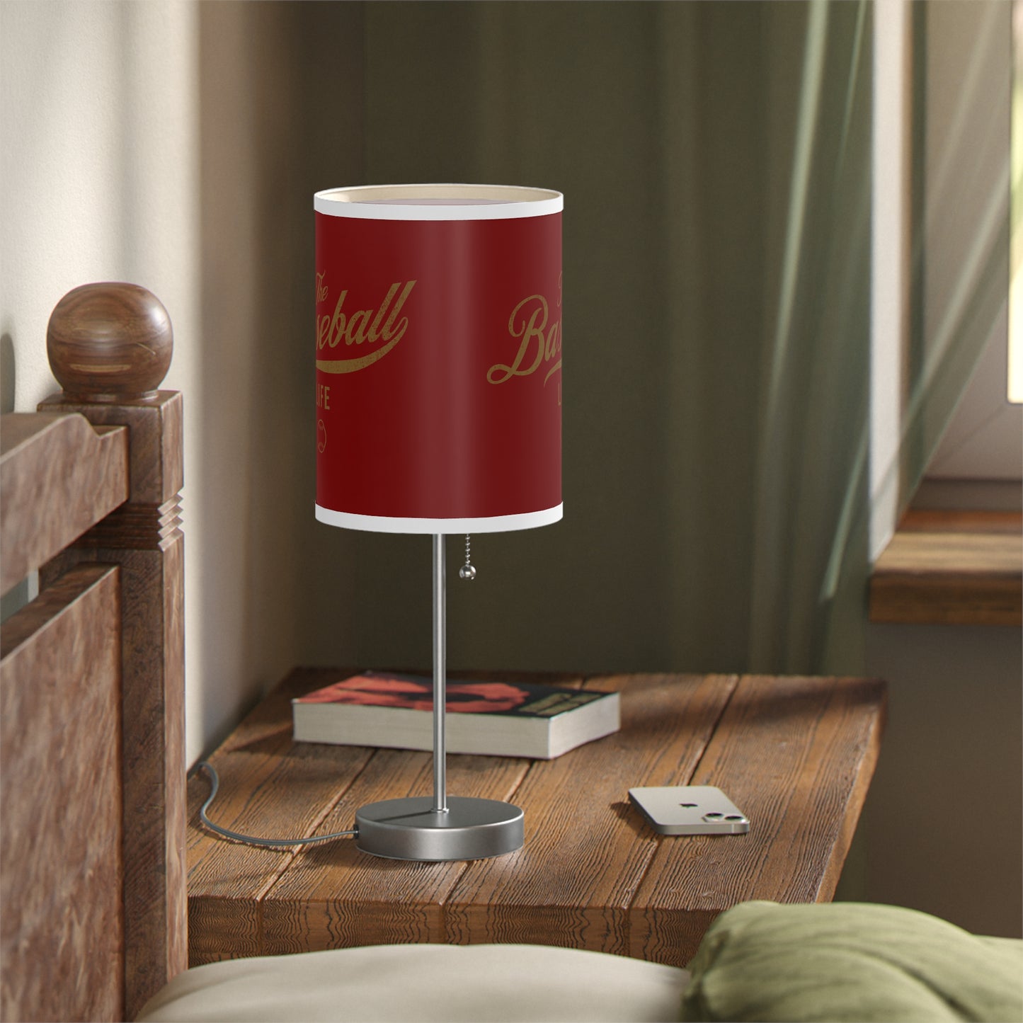 Table Lamp_Maroon w Old Gold Print