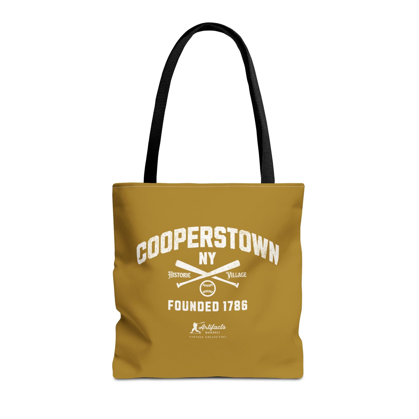 Cooperstown, NY Tote Bag_Old Gold w White Print