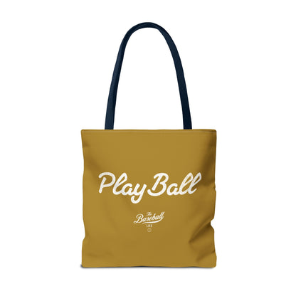 Play Ball Tote Bag_Old Gold with White Print