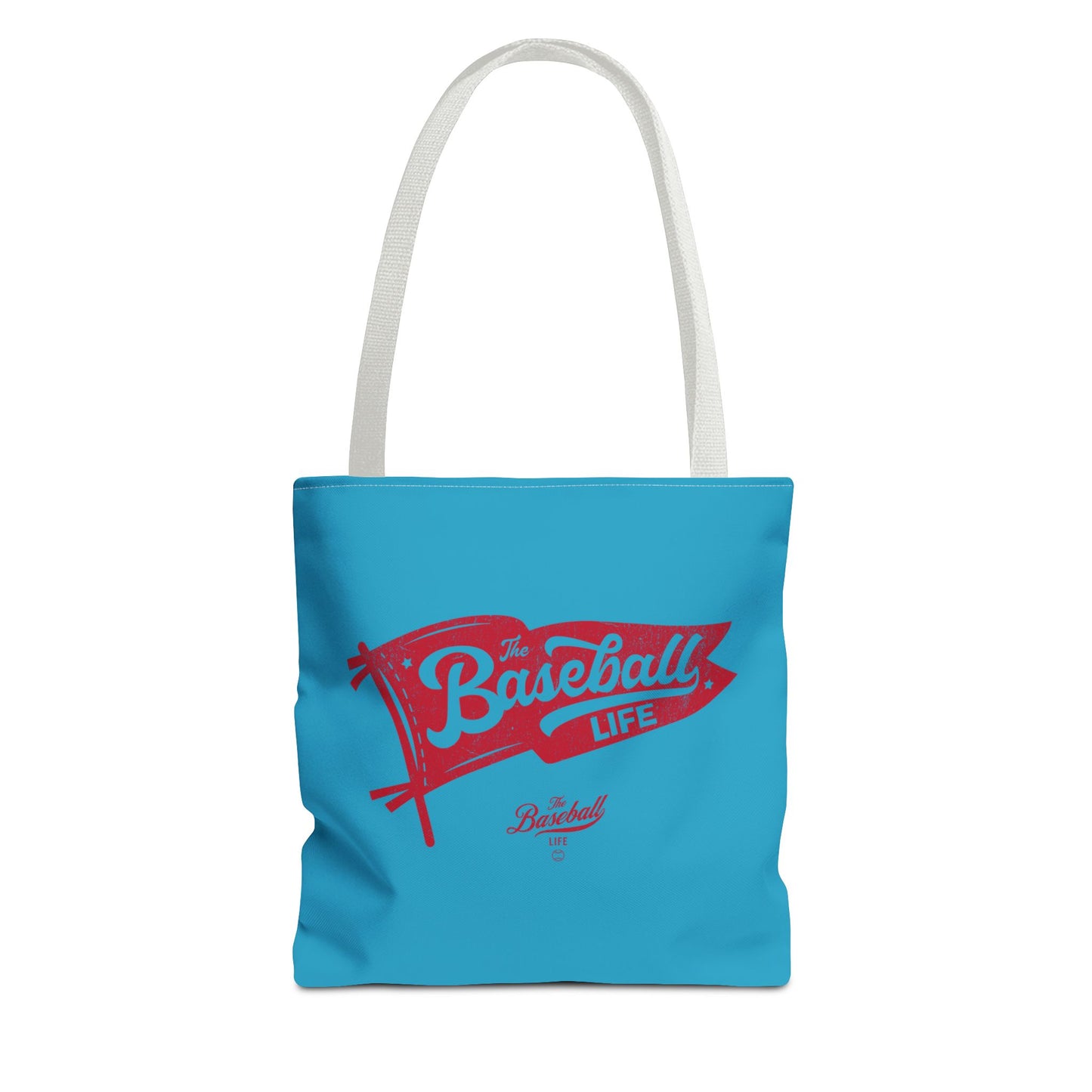 Vintage Pennant Tote Bag_Red Print on Turquoise