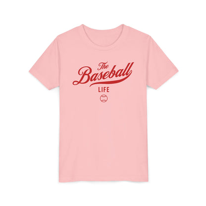 Youth The Baseball Life Classic Script T-Shirt_Red Print