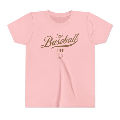 Youth The Baseball Life Classic Script T-Shirt_Old Gold Print