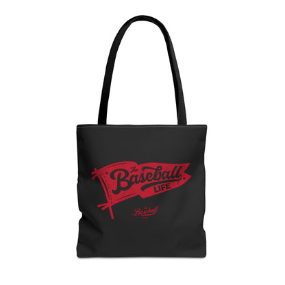 Vintage Pennant Tote Bag_Red Print on Black