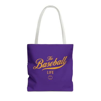 The Baseball Life Tote Bag_Purple w Yellow Gold Print