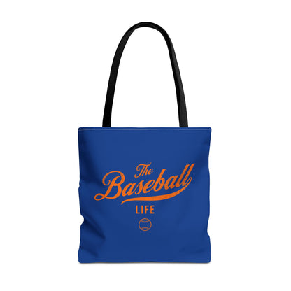The Baseball Life Tote Bag_Royal w Orange Print