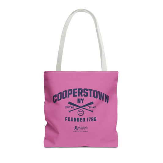 Cooperstown, NY Tote Bag_Bubble Gum w Navy Print